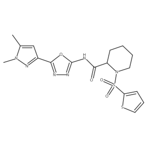 N-(5-(1,5-dimethyl-1H-pyrazol-3-yl)-1,3,4-oxadiazol-2-yl)-1-(thiophen-2-ylsulfonyl)piperidine-2-carboxamide结构式