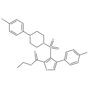 CCOC(=O)c1scc(-c2ccc(C)cc2)c1S(=O)(=O)N1CCN(c2ccc(F)cc2)CC1结构式