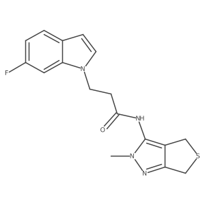 3-(6-fluoro-1H-indol-1-yl)-N-(2-methyl-2,6-dihydro-4H-thieno[3,4-c]pyrazol-3-yl)propanamide结构式
