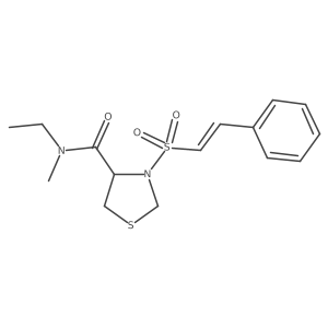 N-ethyl-N-methyl-3-[(E)-2-phenylethenyl]sulfonyl-1,3-thiazolidine-4-carboxamide Structure
