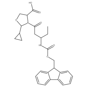 2-cyclopropyl-3-[3-({[(9H-fluoren-9-yl)methoxy]carbonyl}amino)pentanoyl]-1,3-thiazolidine-4-carboxylic acid结构式