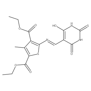 diethyl 5-(((4,6-dioxo-2-thioxotetrahydropyrimidin-5(2H)-ylidene)methyl)amino)-3-methylthiophene-2,4-dicarboxylate Structure