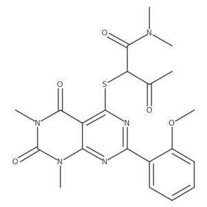 2-[7-(2-methoxyphenyl)-1,3-dimethyl-2,4-dioxo-pyrimido[4,5-d]pyrimidin-5-yl]sulfanyl-N,N-dimethyl-3-oxo-butanamide结构式