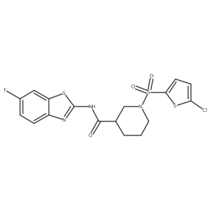 1-((5-chlorothiophen-2-yl)sulfonyl)-N-(6-fluorobenzo[d]thiazol-2-yl)piperidine-3-carboxamide结构式