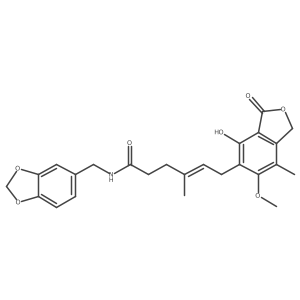 (4E)-N-(1,3-benzodioxol-5-ylmethyl)-6-(4-hydroxy-6-methoxy-7-methyl-3-oxo-1,3-dihydro-2-benzofuran-5-yl)-4-methylhex-4-enamide Structure