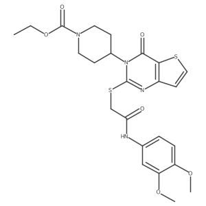 ethyl 4-(2-((2-((3,4-dimethoxyphenyl)amino)-2-oxoethyl)thio)-4-oxothieno[3,2-d]pyrimidin-3(4H)-yl)piperidine-1-carboxylate Structure