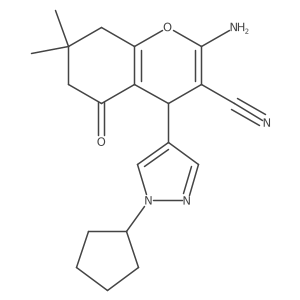 2-Amino-4-(1-cyclopentyl-1H-pyrazol-4-YL)-7,7-dimethyl-5-oxo-5,6,7,8-tetrahydro-4H-chromen-3-YL cyanide Structure