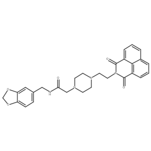 N-(benzo[d][1,3]dioxol-5-ylmethyl)-2-(4-(2-(1,3-dioxo-1H-benzo[de]isoquinolin-2(3H)-yl)ethyl)piperazin-1-yl)acetamide结构式