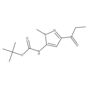tert-butyl N-(1-methyl-3-propanoyl-1H-pyrazol-5-yl)carbamate结构式