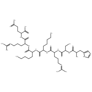 L-Histidyl-L-seryl-N~5~-(diaminomethylidene)-L-ornithyl-L-lysyl-L-lysyl-N~5~-(diaminomethylidene)-L-ornithyl-L-glutamine结构式