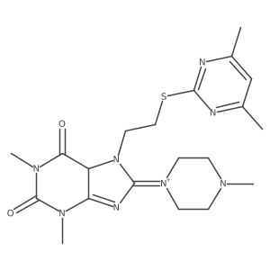7-[2-(4,6-dimethylpyrimidin-2-yl)sulfanylethyl]-1,3-dimethyl-8-(4-methylpiperazin-1-ium-1-ylidene)-5H-purine-2,6-dione Structure