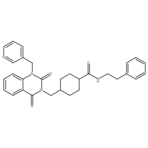 4-((2,4-dioxo-1-(pyridin-3-ylmethyl)-1,2-dihydroquinazolin-3(4H)-yl)methyl)-N-phenethylcyclohexanecarboxamide结构式