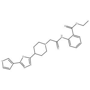 Ethyl 2-(2-(4-(5-(thiophen-3-yl)-1,3,4-oxadiazol-2-yl)piperidin-1-yl)acetamido)benzoate Structure
