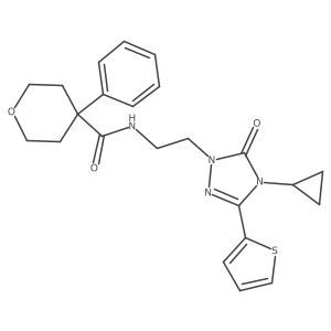 N-(2-(4-cyclopropyl-5-oxo-3-(thiophen-2-yl)-4,5-dihydro-1H-1,2,4-triazol-1-yl)ethyl)-4-phenyltetrahydro-2H-pyran-4-carboxamide Structure