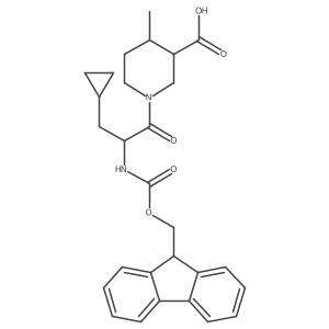 1-[(2S)-3-cyclopropyl-2-({[(9H-fluoren-9-yl)methoxy]carbonyl}amino)propanoyl]-4-methylpiperidine-3-carboxylic acid结构式
