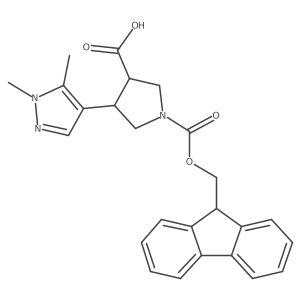 rac-(3R,4S)-4-(1,5-dimethyl-1H-pyrazol-4-yl)-1-{[(9H-fluoren-9-yl)methoxy]carbonyl}pyrrolidine-3-carboxylic acid, trans结构式