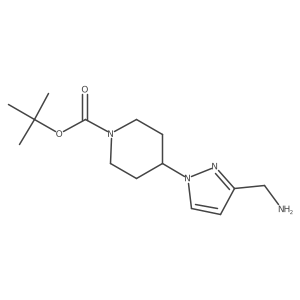 1-Piperidinecarboxylic acid, 4-[3-(aminomethyl)-1H-pyrazol-1-yl]-, 1,1-dimethylethyl ester结构式