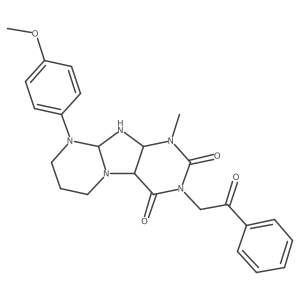 9-(4-methoxyphenyl)-1-methyl-3-phenacyl-6,7,8,9a,10,10a-hexahydro-4aH-purino[7,8-a]pyrimidine-2,4-dione Structure