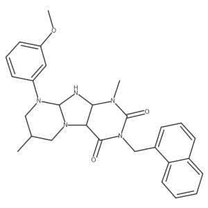 9-(3-methoxyphenyl)-1,7-dimethyl-3-(naphthalen-1-ylmethyl)-6,7,8,9a,10,10a-hexahydro-4aH-purino[7,8-a]pyrimidine-2,4-dione结构式
