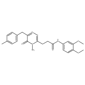 2-((4-amino-6-(4-methylbenzyl)-5-oxo-4,5-dihydro-1,2,4-triazin-3-yl)thio)-N-(3,4-dimethoxyphenyl)acetamide结构式