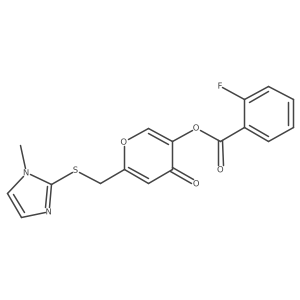 6-(((1-methyl-1H-imidazol-2-yl)thio)methyl)-4-oxo-4H-pyran-3-yl 2-fluorobenzoate结构式