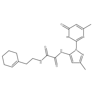 N1-(2-(cyclohex-1-en-1-yl)ethyl)-N2-(3-methyl-1-(4-methyl-6-oxo-1,6-dihydropyrimidin-2-yl)-1H-pyrazol-5-yl)oxalamide结构式