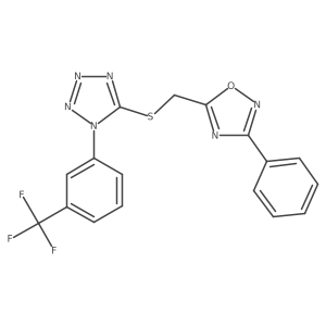 5-{[(3-phenyl-1,2,4-oxadiazol-5-yl)methyl]sulfanyl}-1-[3-(trifluoromethyl)phenyl]-1H-tetrazole Structure