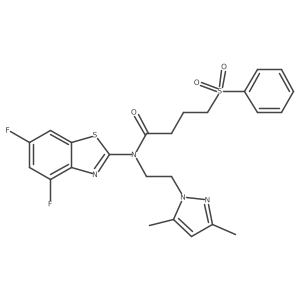 N-(4,6-difluorobenzo[d]thiazol-2-yl)-N-(2-(3,5-dimethyl-1H-pyrazol-1-yl)ethyl)-4-(phenylsulfonyl)butanamide结构式