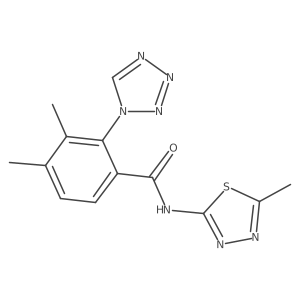 3,4-dimethyl-N-(5-methyl-1,3,4-thiadiazol-2-yl)-2-(1H-tetrazol-1-yl)benzamide结构式