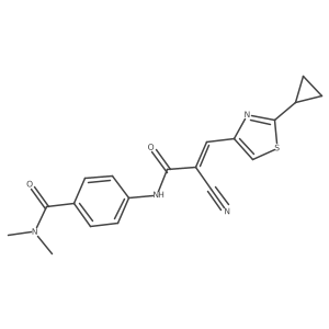 4-[[(E)-2-Cyano-3-(2-cyclopropyl-1,3-thiazol-4-yl)prop-2-enoyl]amino]-N,N-dimethylbenzamide结构式
