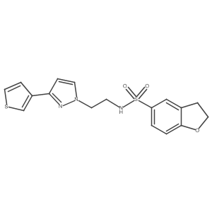 N-(2-(3-(thiophen-3-yl)-1H-pyrazol-1-yl)ethyl)-2,3-dihydrobenzofuran-5-sulfonamide结构式