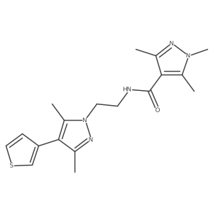 N-(2-(3,5-dimethyl-4-(thiophen-3-yl)-1H-pyrazol-1-yl)ethyl)-1,3,5-trimethyl-1H-pyrazole-4-carboxamide结构式