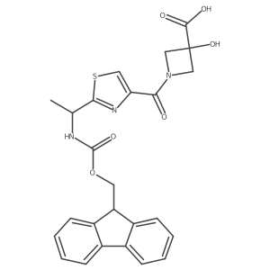 1-{2-[1-({[(9H-fluoren-9-yl)methoxy]carbonyl}amino)ethyl]-1,3-thiazole-4-carbonyl}-3-hydroxyazetidine-3-carboxylic acid Structure