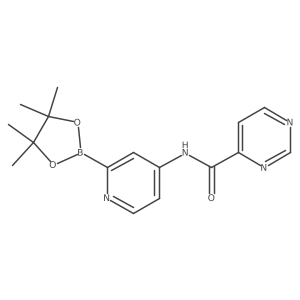 N-[2-(4,4,5,5-tetramethyl-1,3,2-dioxaborolan-2-yl)pyridin-4-yl]pyrimidine-4-carboxamide结构式