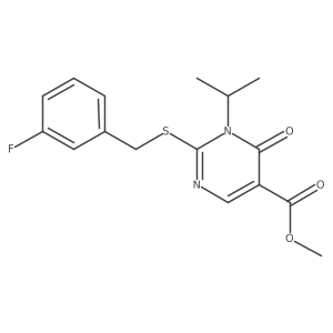 Methyl 2-{[(3-fluorophenyl)methyl]sulfanyl}-6-oxo-1-(propan-2-yl)-1,6-dihydropyrimidine-5-carboxylate结构式
