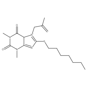 8-heptylsulfanyl-1,3-dimethyl-7-(2-methylprop-2-enyl)-5H-purin-7-ium-2,6-dione结构式
