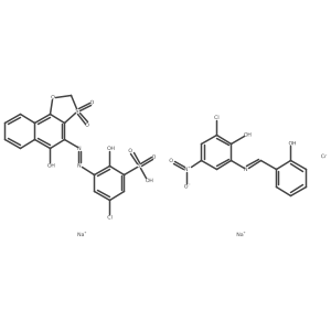 Chromate(2-), (5-chloro-2-hydroxy-3-((5-hydroxynaphth(2,1-d)-1,3-oxathiol-4-yl)azo)benzenesulfonic acid S,S-dioxidato(3-))(2-chloro-6-(((2-hydroxyphenyl)methylene)amino)-4-nitrophenolato(2-)-N2,O1,O2)-, disodium Structure