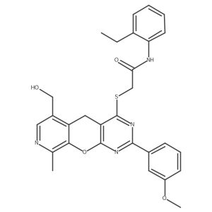 N-(2-ethylphenyl)-2-((6-(hydroxymethyl)-2-(3-methoxyphenyl)-9-methyl-5H-pyrido[4',3':5,6]pyrano[2,3-d]pyrimidin-4-yl)thio)acetamide Structure