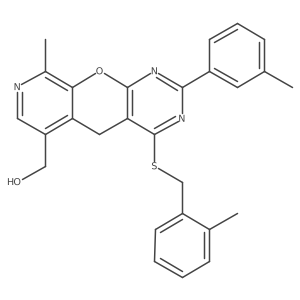 [14-Methyl-5-(3-methylphenyl)-7-{[(2-methylphenyl)methyl]sulfanyl}-2-oxa-4,6,13-triazatricyclo[8.4.0.0^{3,8}]tetradeca-1(10),3(8),4,6,11,13-hexaen-11-yl]methanol结构式
