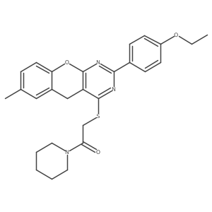 2-((2-(4-ethoxyphenyl)-7-methyl-5H-chromeno[2,3-d]pyrimidin-4-yl)thio)-1-(piperidin-1-yl)ethanone Structure