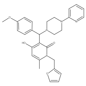 1-(furan-2-ylmethyl)-4-hydroxy-3-((4-methoxyphenyl)(4-(pyridin-2-yl)piperazin-1-yl)methyl)-6-methylpyridin-2(1H)-one Structure
