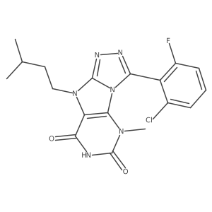3-(2-chloro-6-fluorophenyl)-9-isopentyl-5-methyl-5H-[1,2,4]triazolo[4,3-e]purine-6,8(7H,9H)-dione Structure