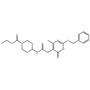 Ethyl 4-(2-(2-(benzylthio)-4-methyl-6-oxo-1,6-dihydropyrimidin-5-yl)acetamido)piperidine-1-carboxylate结构式