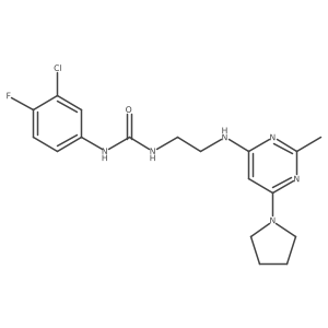 1-(3-Chloro-4-fluorophenyl)-3-(2-((2-methyl-6-(pyrrolidin-1-yl)pyrimidin-4-yl)amino)ethyl)urea结构式