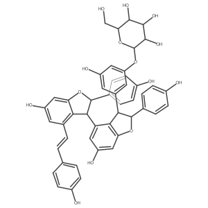 (2S,3R,4S,5S,6R)-2-[3-hydroxy-5-[(2R,3R)-6-hydroxy-4-[(2S,3S)-6-hydroxy-2-(4-hydroxyphenyl)-4-[(E)-2-(4-hydroxyphenyl)ethenyl]-2,3-dihydro-1-benzofuran-3-yl]-2-(4-hydroxyphenyl)-2,3-dihydro-1-benzofuran-3-yl]phenoxy]-6-(hydroxymethyl)oxane-3,4,5-triol结构式