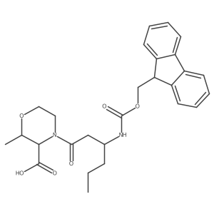 4-[3-({[(9H-fluoren-9-yl)methoxy]carbonyl}amino)hexanoyl]-2-methylmorpholine-3-carboxylic acid结构式