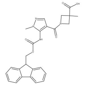 1-[5-({[(9H-fluoren-9-yl)methoxy]carbonyl}amino)-1-methyl-1H-pyrazole-4-carbonyl]-3-methylazetidine-3-carboxylic acid结构式