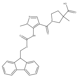 1-[5-({[(9H-fluoren-9-yl)methoxy]carbonyl}amino)-1-methyl-1H-pyrazole-4-carbonyl]-3-methylpyrrolidine-3-carboxylic acid Structure