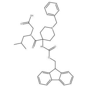 2-{1-[1-benzyl-4-({[(9H-fluoren-9-yl)methoxy]carbonyl}amino)piperidin-4-yl]-N-(2-methylpropyl)formamido}acetic acid结构式
