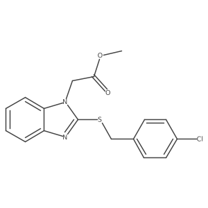 Methyl 2-[[(4-chlorophenyl)methyl]thio]-1H-benzimidazole-1-acetate结构式